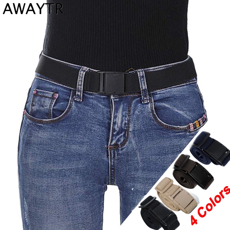 Awaytr Vrouwen Onzichtbare Riem Elastische Verstelbare Riem Voor Jeans Mannen Automatische Gesp Riem Canvas Elastische Taille Riem Tailleband