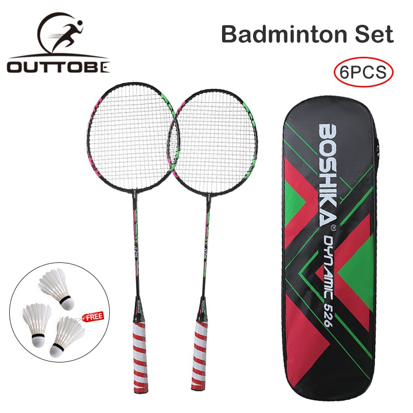 Outtobe 6PCS Badminton Racket Set Sports Fitness Rackets Iron Alloy Badminton Rackets with 3 Badmintons & Carry Bag: D