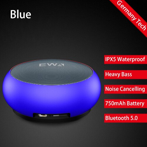 Ewa A110 Draadloze Draagbare Mini Bluetooth Speaker Waterdichte Geluid Auto Luidsprekers Badkamer Douche Bar Kleine Metalen Speaker: Blue