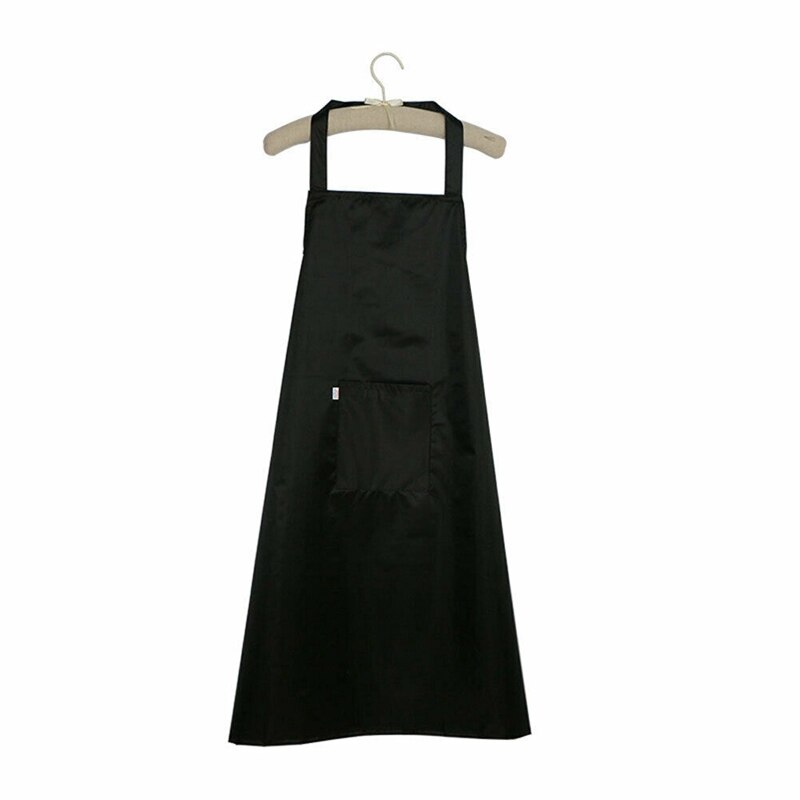 Long PVC Waterproof Pure Color Cooking Apron For Women Men Cafe Shop BBQ Hairdresser Aprons Sleeveless with Pocket: Black