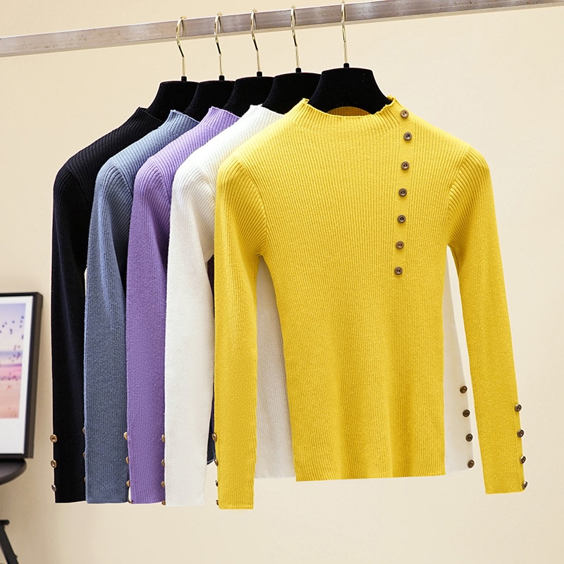 Hlbcbg casual höghalsad grundläggande höst vintertröja dam solid stickad tröja med långa ärmar långärmad mjuk tröja för kvinnor