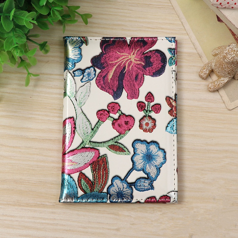 Vintage broderat tryck blomma pass fall pass täcka reser bärbara flygbiljetter visitkort innehavaren