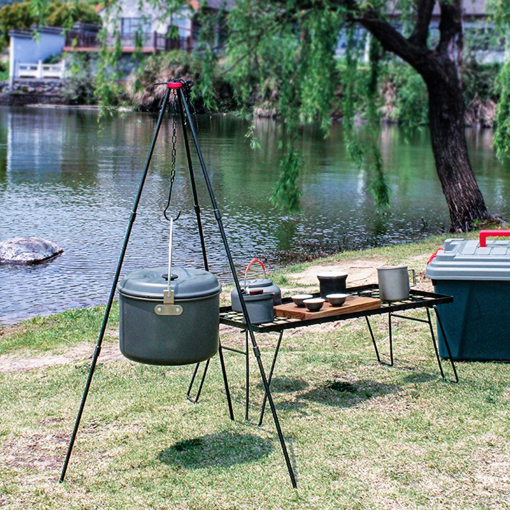 Picnic Cookware Tripod Aluminum Alloy Hanging Cooking Pot Outdoor Camp Camping Cookware Portable Hiking Picnic Accessories