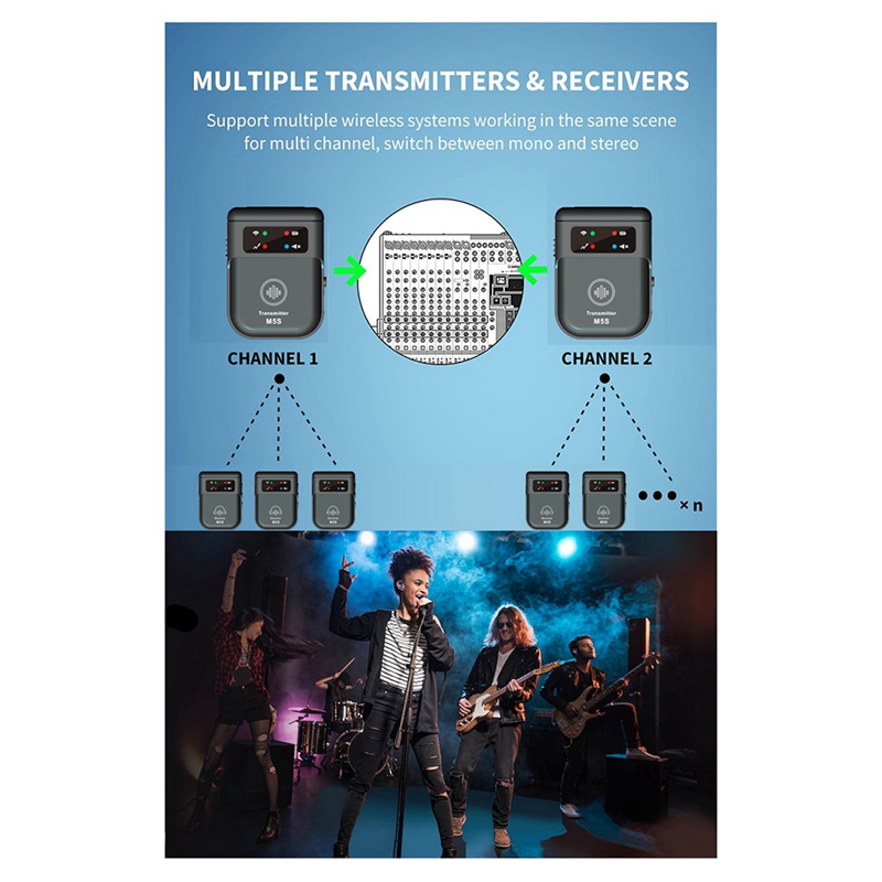 3CGRO-M5S Kabelloses in-Ohr-Monitorsystem, 2,4 G kabelloses IEM-System, Bühnenmonitor für Studio, Bandprobe, Live-Leistung
