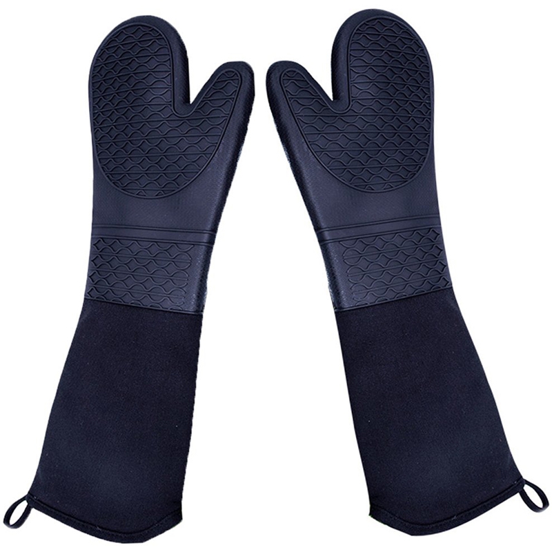 Extra Long Silicone Oven Mitts Heavy Duty Commercial Grade Oven Mitts Heat Resistant Bbq Gloves with Quilted Cotton Lining 2 Pac: Default Title
