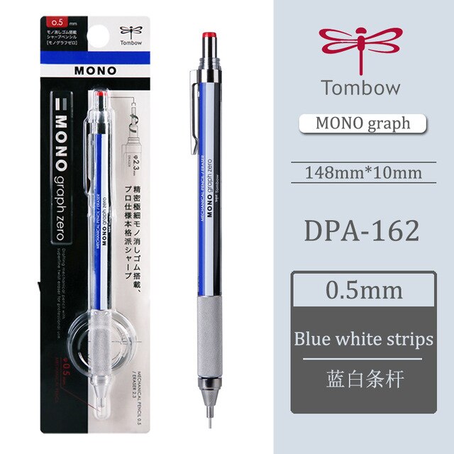 Tombow-lápiz de libélula de Japón, accesorio de agarre de metal, bajo centro de gravedad, automático, DPA-162, lápiz móvil, 0,3/0,5mm: Blue bar 0.5mm