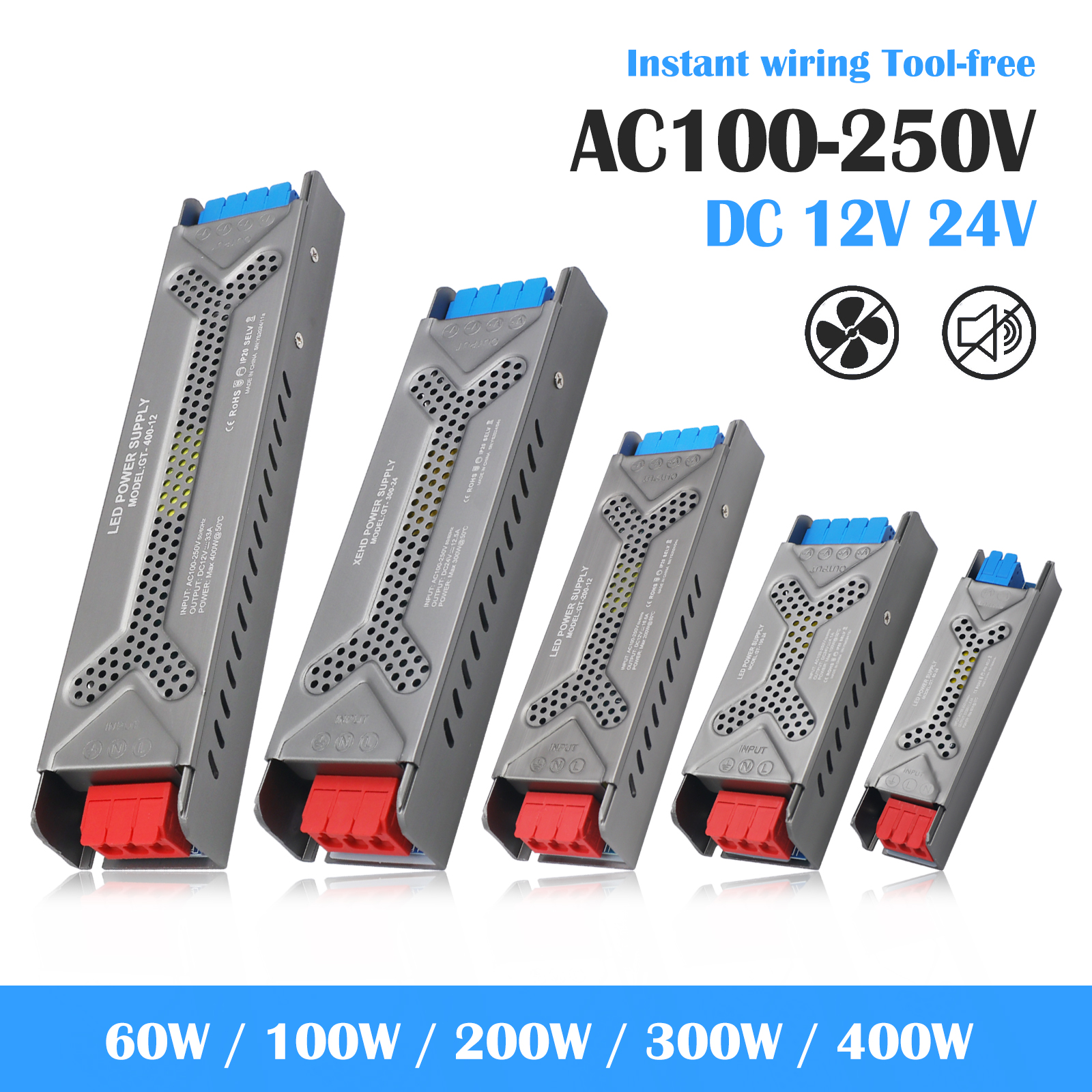 Led-strømforsyning  ac 100-250v til  dc 12v 24v 60w 100w 200w 300w 400w driver til led-strimler