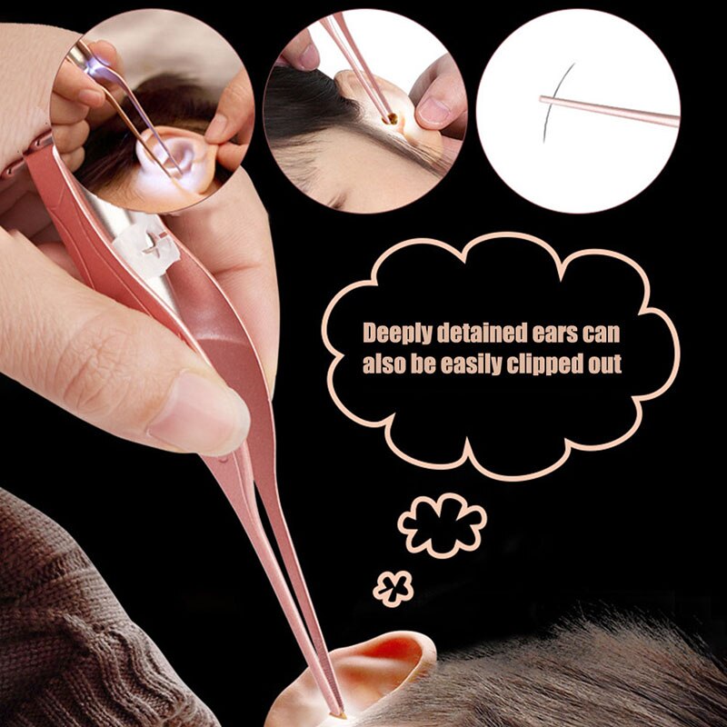 LED Light Ear Pick Removal Nose Clean Clip Baby Ear Nose Clean Tweezer Set NSV775: Default Title