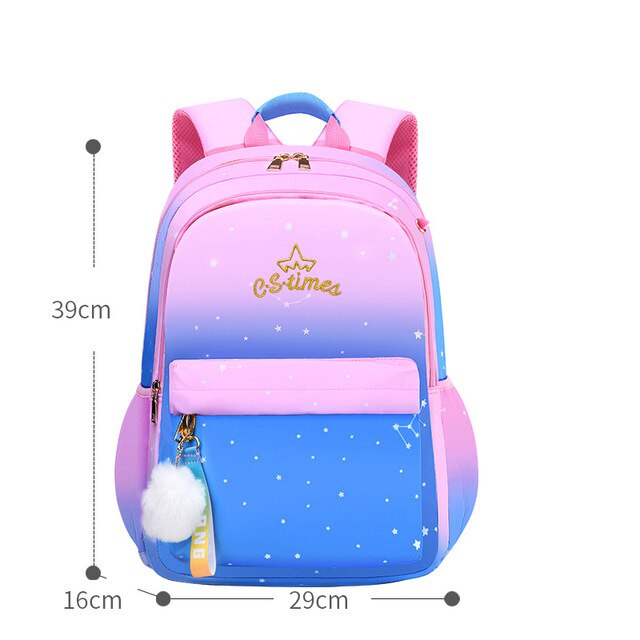 Kinderen Schooltas Meisje Kids Satchel Primaire Borduurwerk Rugzak Gradiënt Kleur Star Moon Mochila Tiener Regenboog Schooltas: 005-1