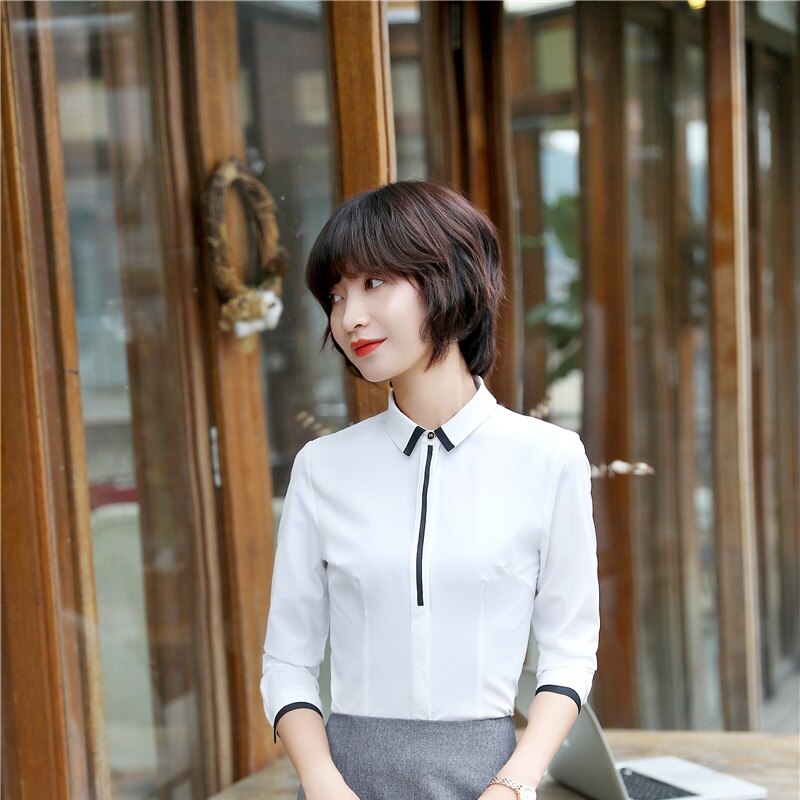 Uniform Styles White Long Sleeve Spring Fall Blouses & Shirts For Business Women Office Work Wear Blouse Female Tops