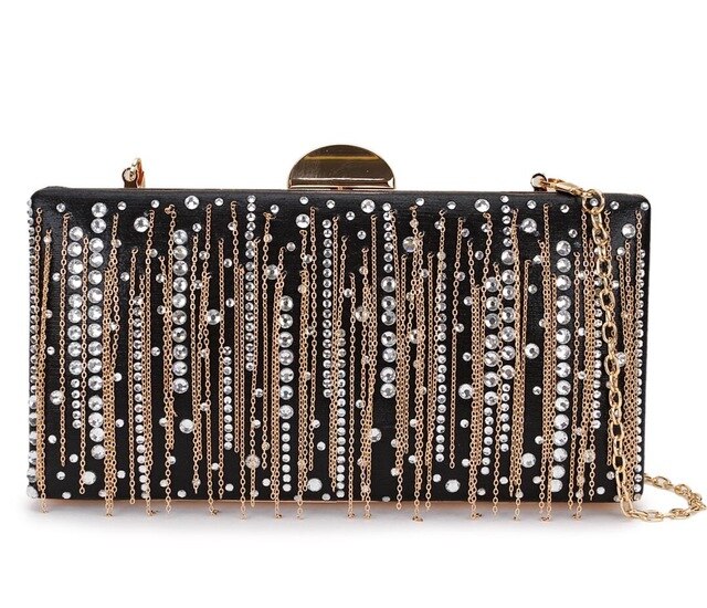 Luxus Quaste Diamant Pu Frauen Party Abend Tasche Kupplung Tasche Schulter Tasche Crossbody Mini Tasche Weibliche Handtasche Geldbörse: Schwarz