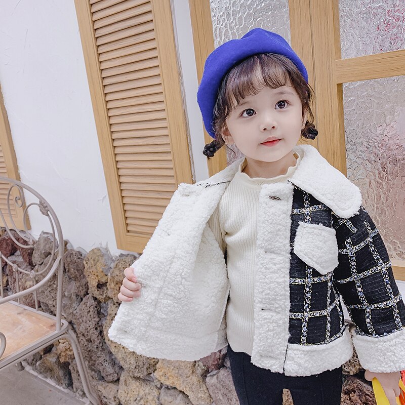 Rutig ullkappa för tjejer dubbelknäppta jackor barn ytterkläder höst tjocka vinterkläder för tjejer 6 8 10 12 14 år