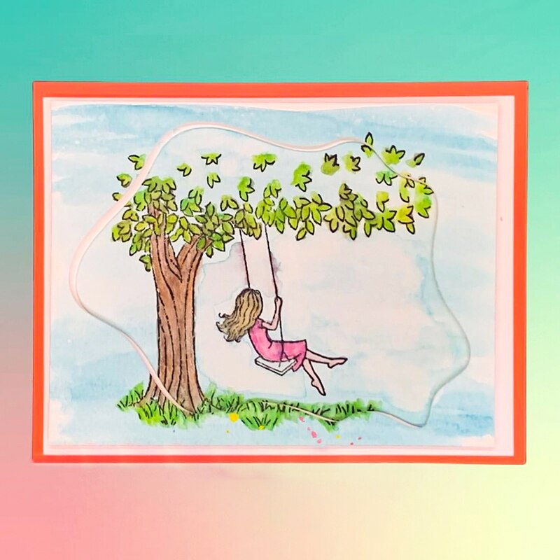 Clear Stamps Happy Birthday Thank You Wishes Artistic Words Flowers Wave Doodle Background Stamps Girl Relaxing Scene