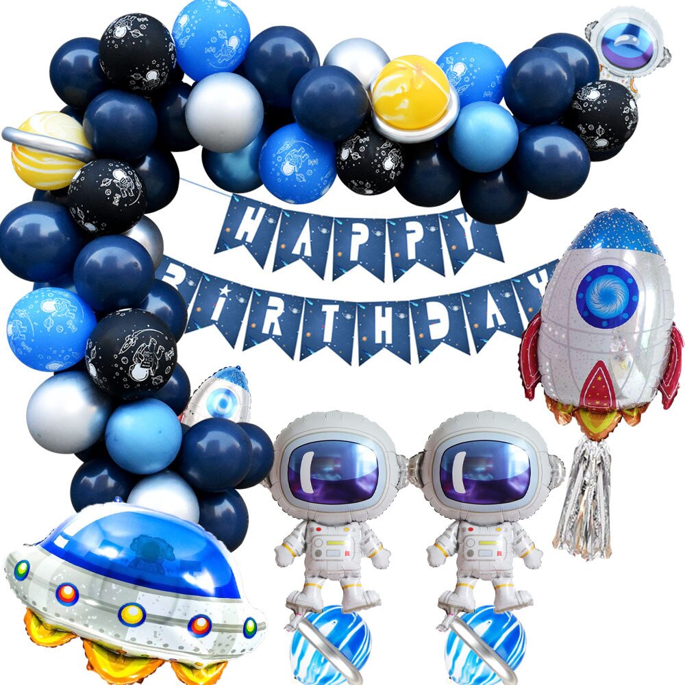 75PCS Outer Space Theme Birthday Party Decorations with Astronaut Spaceman Rocket Foil Balloons Banner Ribbon for Kids Boys: 75PCS