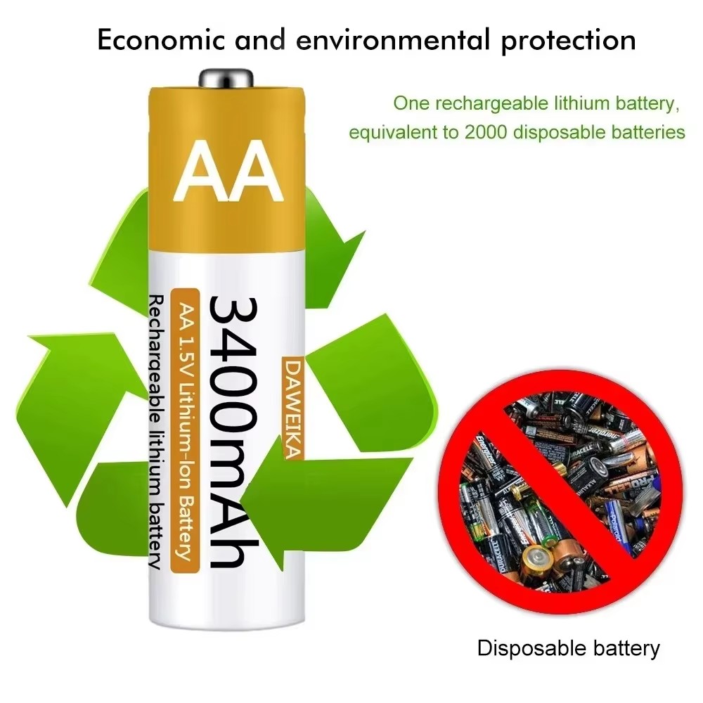 1.5v stk. aa/aaa genopladelige lithium-batterier. -100%  stk. originale polymer-li-ion-batterier med usb-oplader. hurtigopladning, lang levetid til legetøj/genbrug.