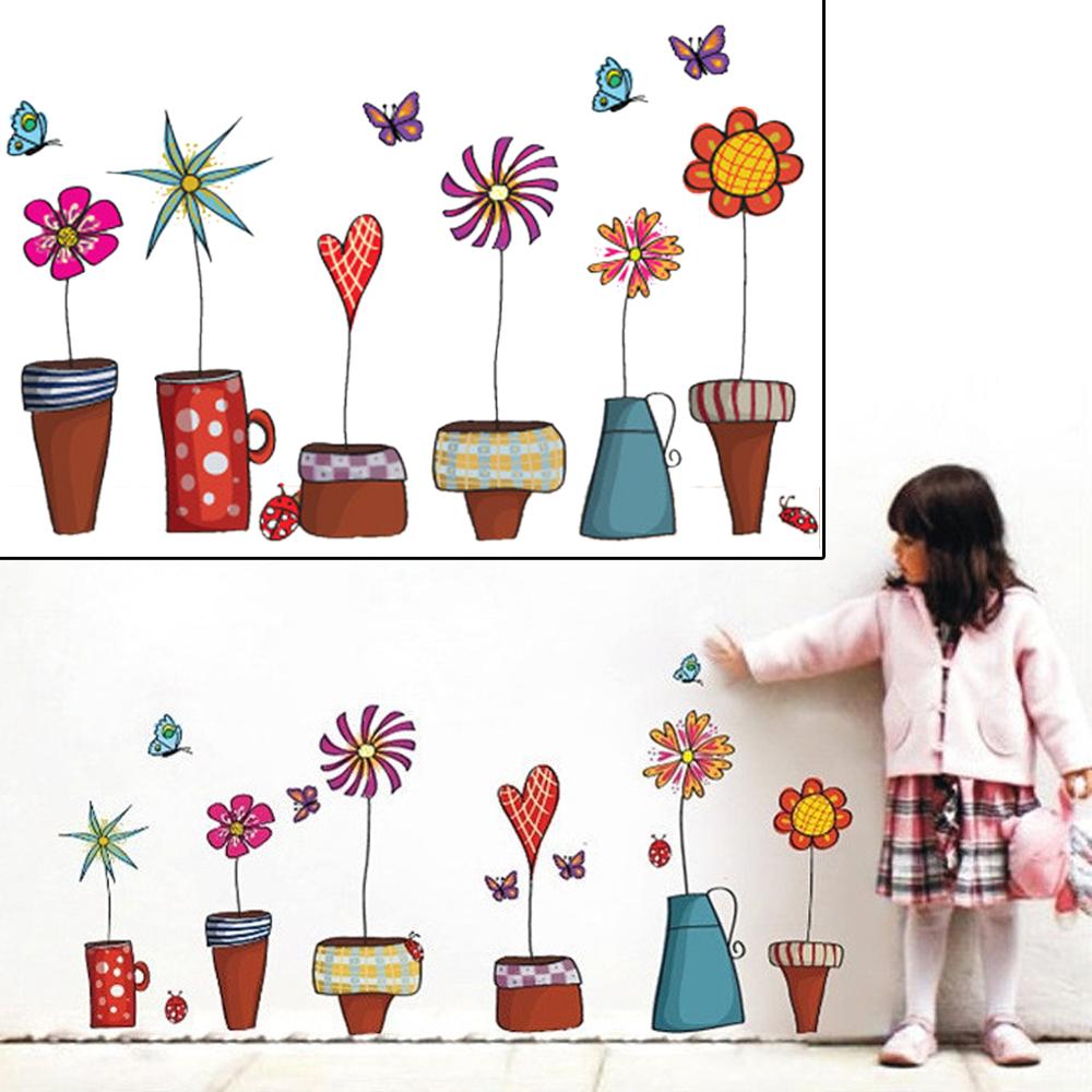 Cute Cartoon Flower Butterfly Wall Stickers DIY Decal Window glass Wall Decor Home Decoration kids Home Decor Decal