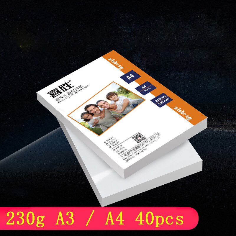 Crystal High Gloss Printer Photo Paper A3 A4 40 Sheets Photo Paper Highlight Inkjet Printing Waterproof Printer Photo Paper