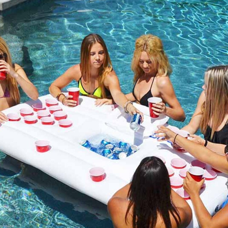 Bière Pong piscine tapis 28 tasse trou flottant rangée gonflable piscine matelas eau Table Tennis divertissement flottant Pad adultes fête