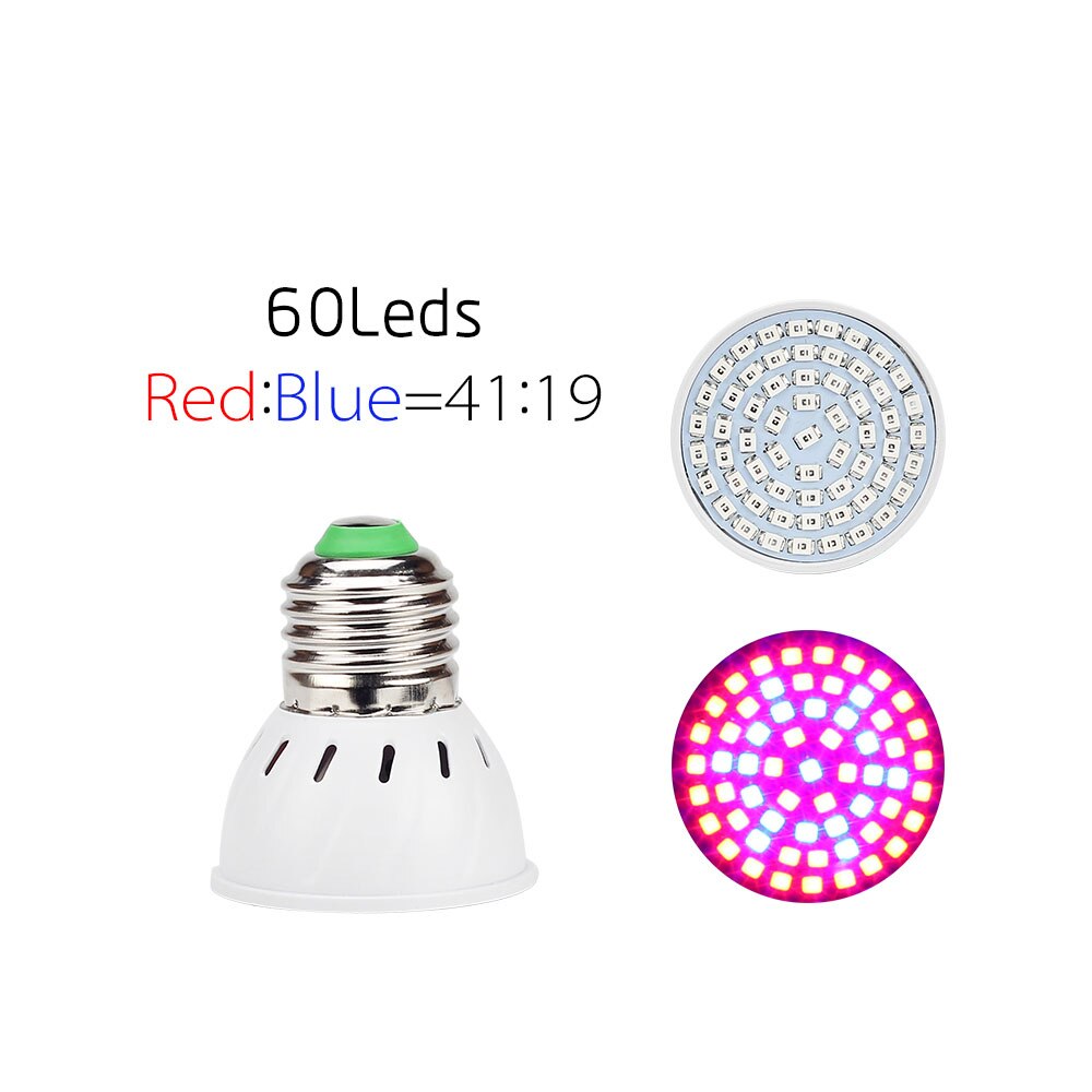 Neue voll Spektrum E27 60 126 200 Leds verrotten Blau LED wachsen Lampen für Blüte und Hydrokultur Pflanzen drinnen draussen Wachsen Licht: 60leds
