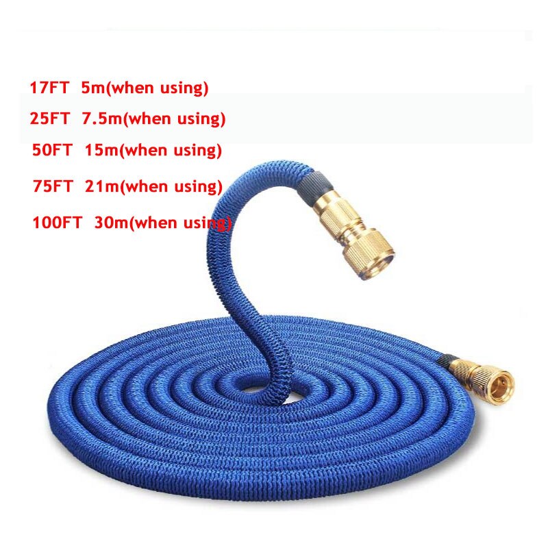 Garden Hose Water Matal Connection Watering Hose High Pressure Car Wash Expandable Garden Magic Hose Pipe: 25ft-7.5m / Blue