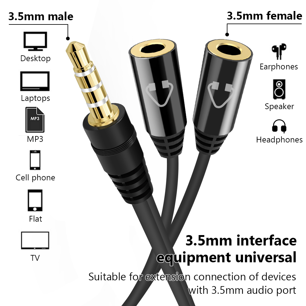 Hörlursdelare 3.5mm jack ljudkabel jack 3.5 mm hane till hane ljud aux kabel för telefon pc bil högtalare tråd aux sladd högtalare