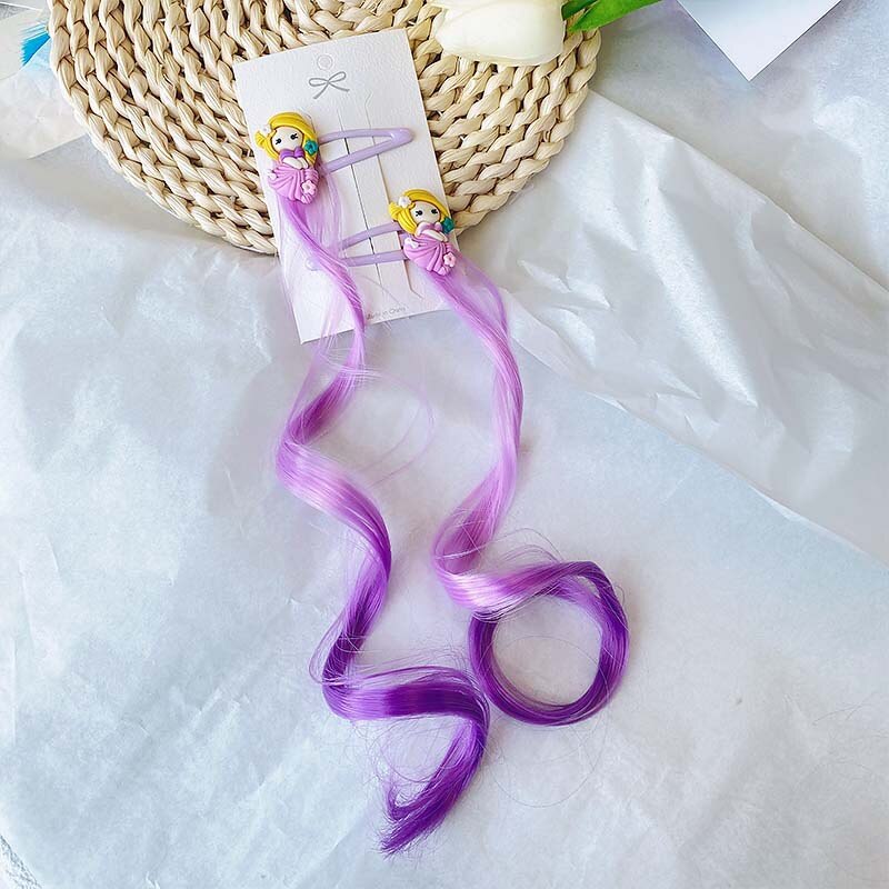 1-2 pz ragazze parrucche colorate coda di cavallo ornamento per capelli principessa fiocchi fasce elastici copricapo treccia regalo per bambini accessori per capelli: NO.4   1 pair