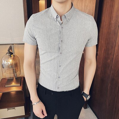 Tide brand pinstripe kortärmad skjorta herr koreansk version av sommar trend herr slim tum skjorta