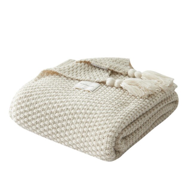 170*130cm tykt strikket tæppe kvastesofa sofa kaste tæpper nordisk sjal tæppe sengetæppe strik børn baby tæpper: Hvid