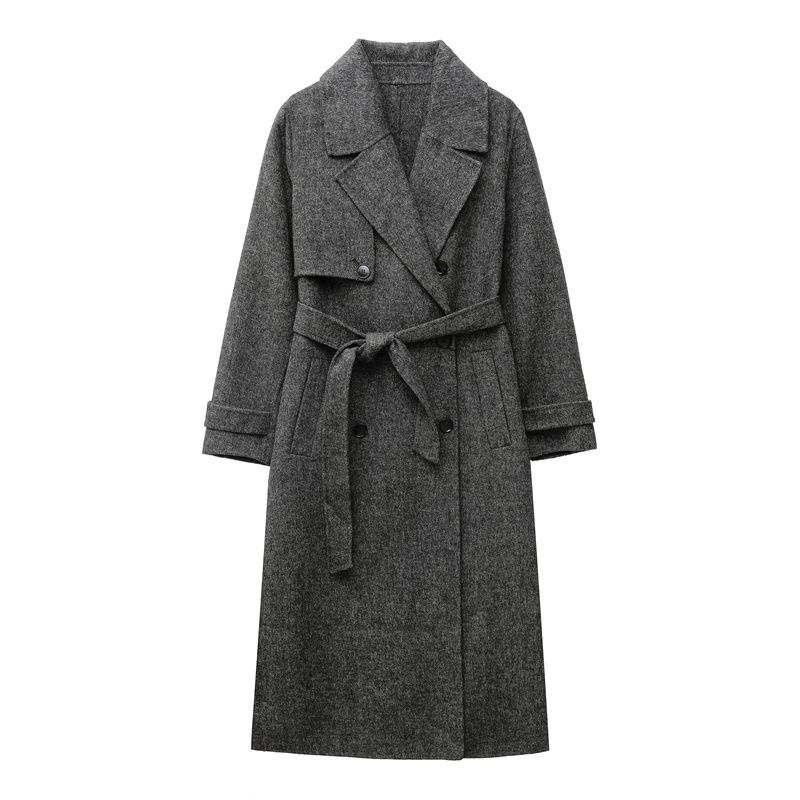 RARF 2025 dameswolmix revers met riem double-breasted wollen jas dames trenchcoat: M
