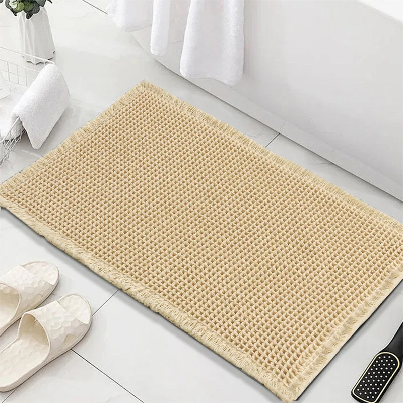 Alfombra de baño pequeña a cuadros de Color sólido, alfombras de baño absorbentes de agua, alfombra de suelo de bañera súper suave antideslizante para dormitorio y cocina, 1 ud.: Azul / 400 mm x 1.000 mm
