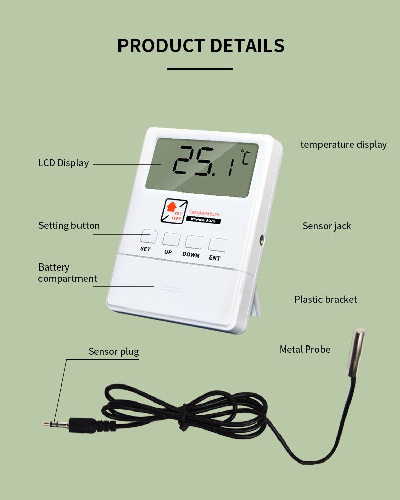 Trådløs temperaturdetektor lcd-skjermvisning 433 mhz innendørs termometer sensor for smarthus innbruddstyv wifi gsm alarmsystem