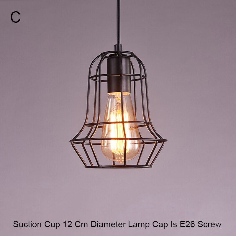 Cortina de lámpara Vintage de hierro lámparas tipo jaula colgante de Metal techo colgante de luz para el hogar restaurante Decoración Accesorios: type c E26