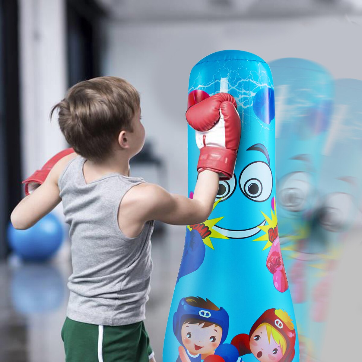 Unisex børn tumbler boksesæk fitness oppustelige børn sandsæk hjemmegymnastik fitness boksning kamp træning stress relief legetøj