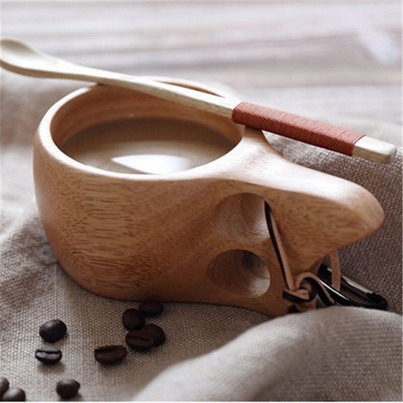 Bärbar utomhus friska trä kaffe tekoppar turism bär gamla trä enkel / dubbel hål trä kopp