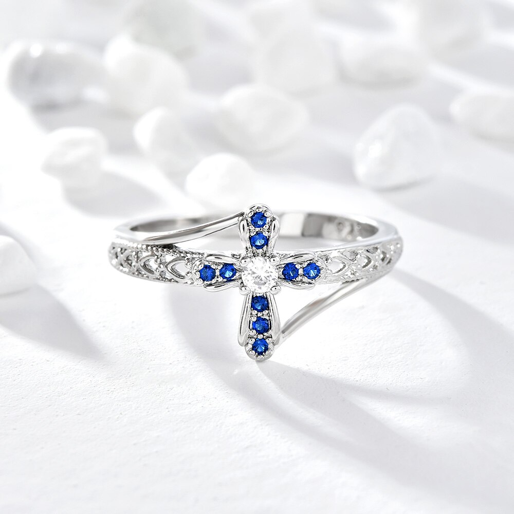 Cross Vrouwen Vinger Ring Ingelegd Shine Cz Steen Dagelijkse Slijtage Mode Ringen Verjaardag Meisje Veelzijdige Sieraden