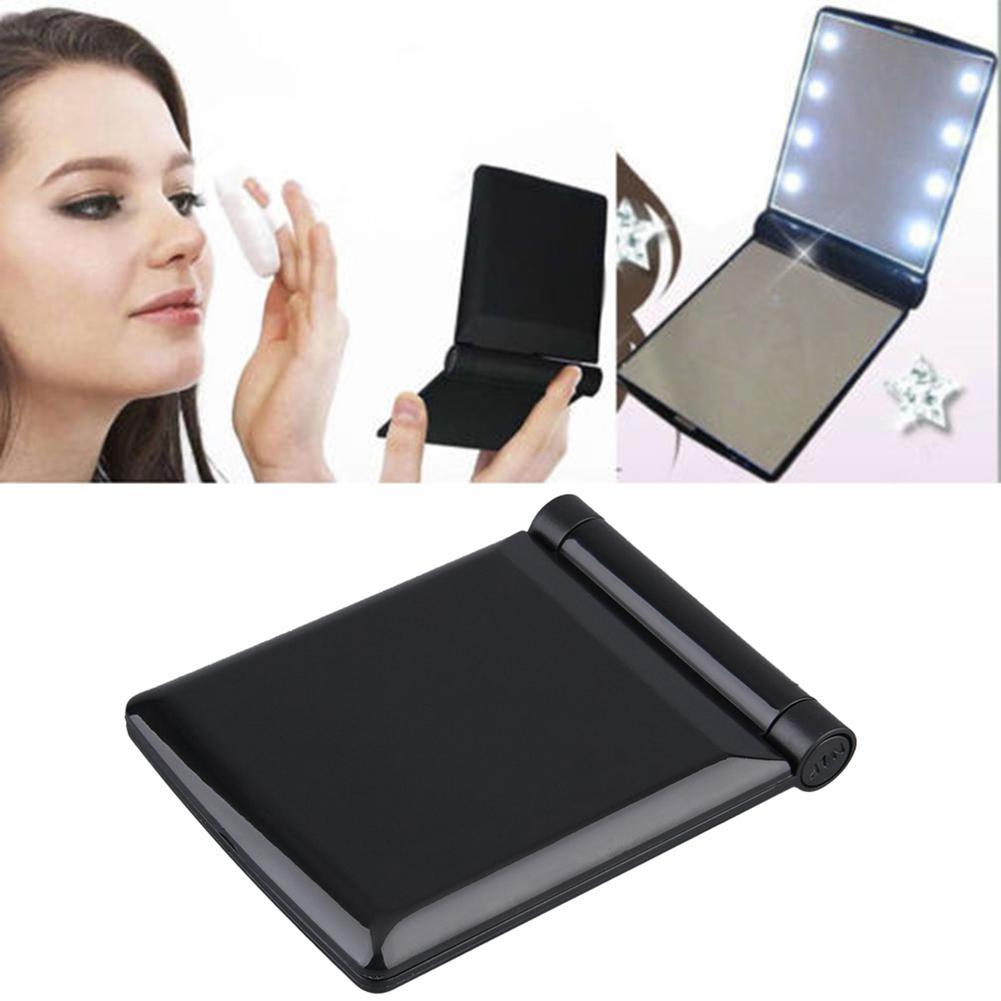 Draagbare Make-Up Cosmetische Folding Compacte Pocket Spiegel Reizen Met 8 Led Verlichting Led Make-Up Spiegel Lady Make-Up Cosmetische Gereedschap