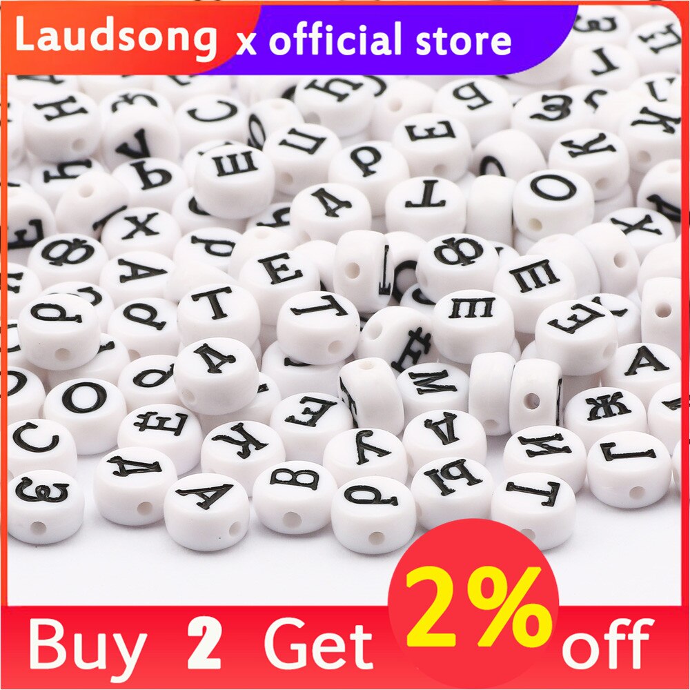 7mm blanc mélangé russie lettre acrylique perles rondes plat Alphabet perles pour la fabrication de bijoux à la main Bracelet à bricoler soi-même collier