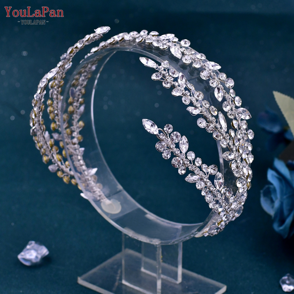 YouLaPan HP496 Strass Bruidshoofdband Boheemse Bruidshaaraccessoires Vrouw Hoofddeksel Bruiloft Haaraccessoires Bruid Tiara: Licht Geel Goud Kleur