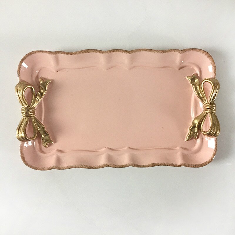 Assiette à gâteau en résine nordic home, plats à dessert, nœud papillon, articles ménagers, plateau de rangement artisanal rose: Un