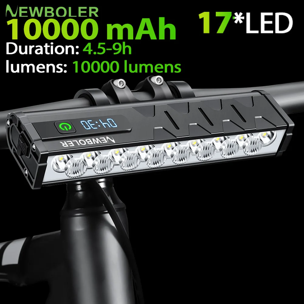 10000 mah cykellygte 17 led front dobbelt beslag powerbank mtb mountainbike lampe cykelforlygte cykeltilbehør
