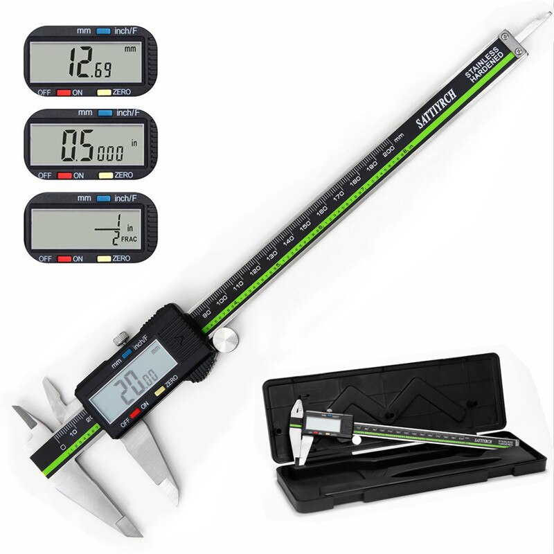 Digital Caliper Stainless Steel LCD Screen 6in 150mm/8in 200mm/12in 300mm Inch/Millimeter/Fractions Conversion: 8inch 200mm