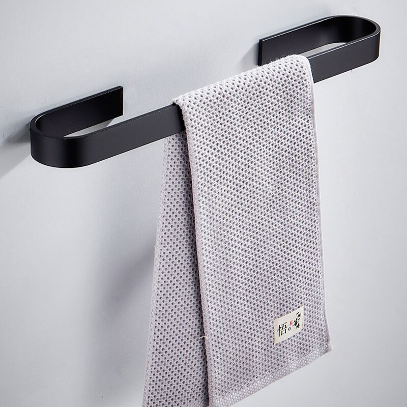 Zwarte Matte Zelfklevende Handdoekenrek Wandmontage Badkamer Dubbele Bar Ruimte Aluminium Handdoekenrek Met Hanger Houder 50CM