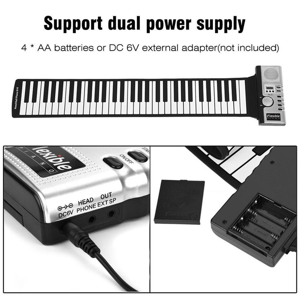 Portable Piano 61 Keys Smart Folding Silicone Hand-rolled Electronic Keyboard Pianos Beginner Instrument