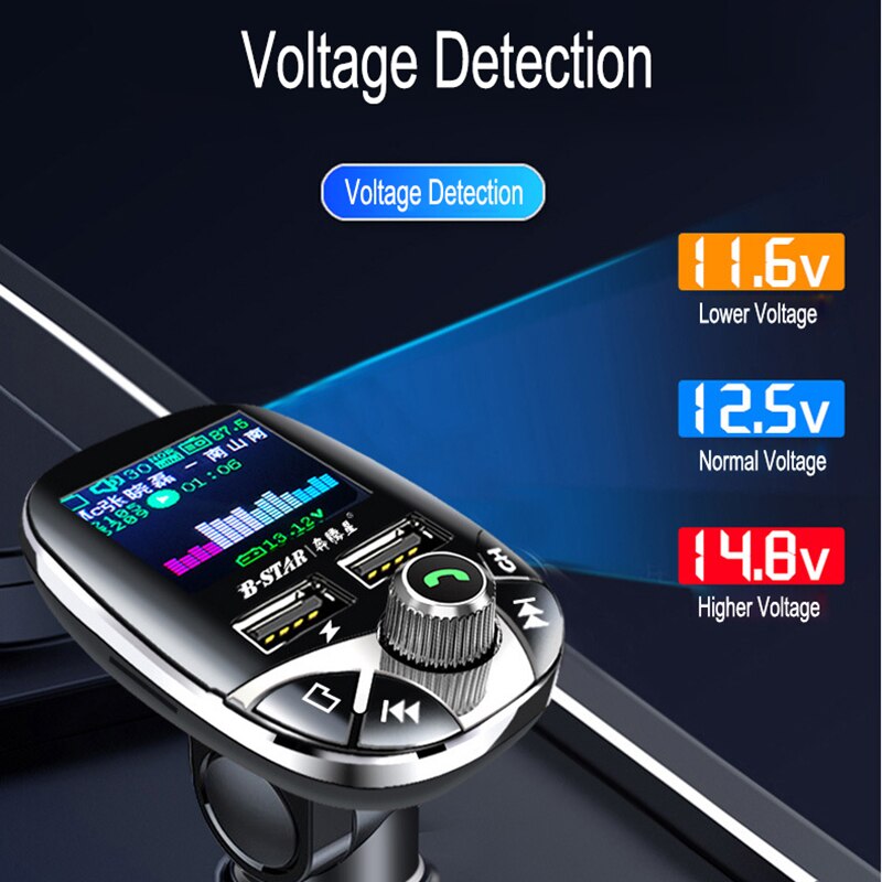 JINSERTA Remote Control Bluetooth FM Transmitter Modulator Color Screen Hands-free MP3 Player Dual USB Charger Folder switch