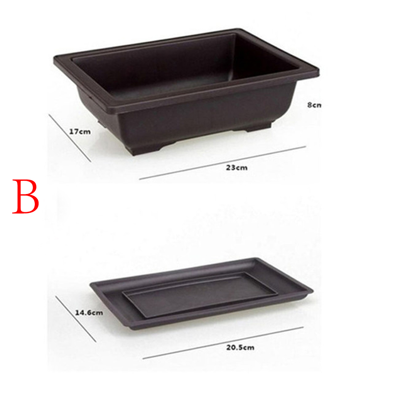 1Pc Bloempot Antieke Rechthoekige Plastic Bonsai Kom Platenursery Wastafel Planter Met Lade Kleine Ingemaakte Bonsai Vierkante Potten: B