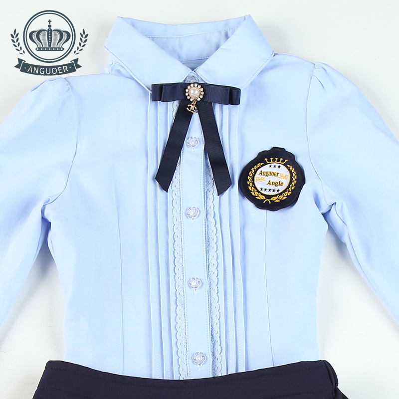 Children Kindergarten Uniform Students School Uniform British Children's Wear Long Sleeve Boys' and Girls' Blue Shirts D-0594