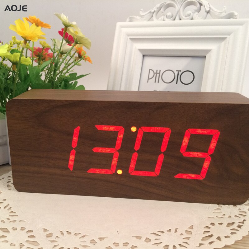 Grote houten klok ongebruikelijke led digitale houten wekker despertador geluid gecontroleerd elektronische klok desktop 21*9*5cm