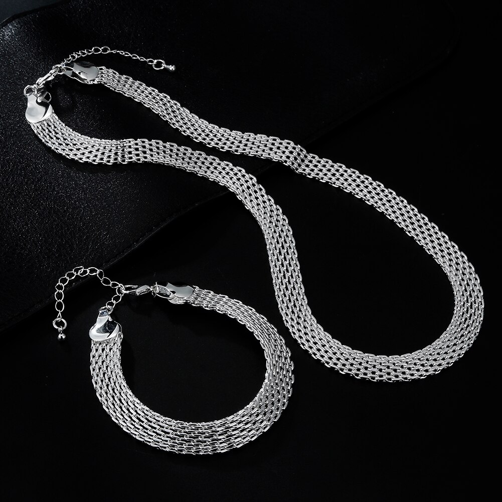 Cadena fina de Plata de Ley 925 para mujer, collares de cadena de red para mujer, accesorios de boda para de coreana, conjuntos de joyería,