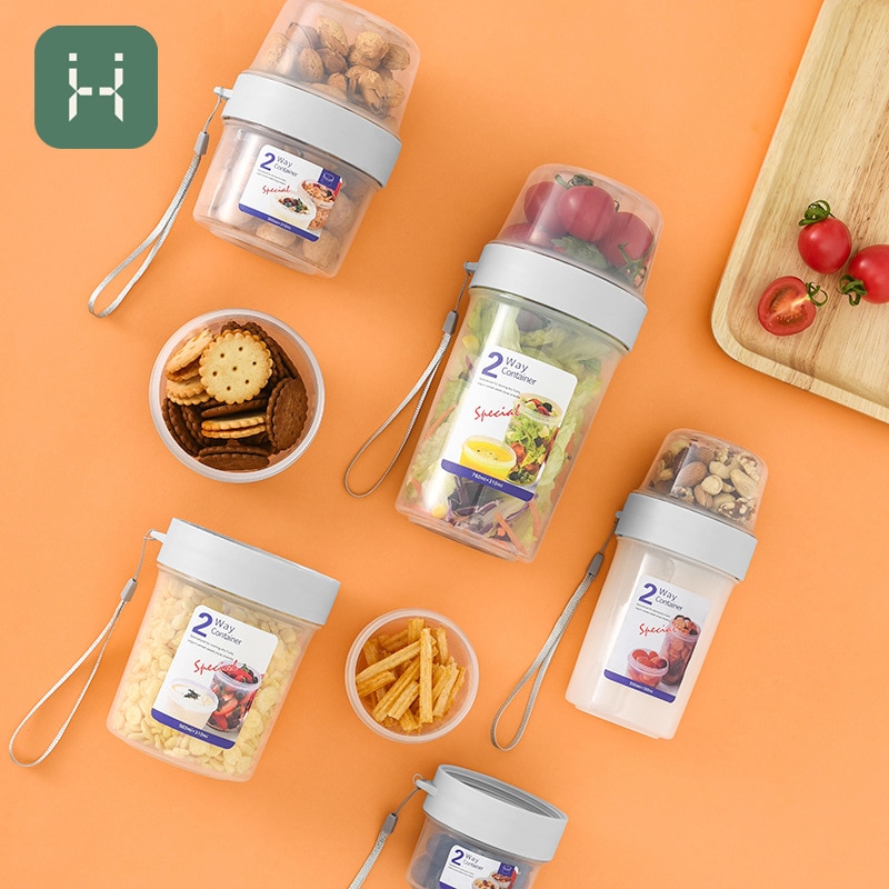 Kitchen Food Storage Containers Transparent Plastic Double-Deck Separable Fruit Nuts Snacks Salad Portable Fresh Keeping Boxes