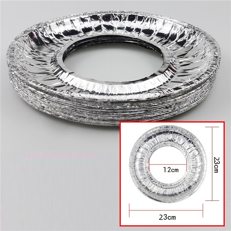 10pcThick Aluminum Foil Stove Burner Gas Oven Cover Reusable for Gas Stove Top Liners Oil-proof Cleaning Pad Square Round Mat: light yellow